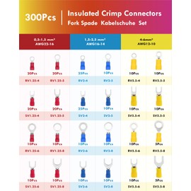 Gorffy Fork Cable Lugs, 300 Pieces Cable Lugs, 0.5-6.0 mm² Crimp Connectors, Cable Lugs Set, Insulated Electrical Crimp Connectors