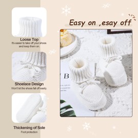 Rebolly Baby Booties Cotton Knitted Newborn First Walkers Cozy Warm Crib Shoes for Toddler Infant Boy Girl Babys Shower Gift 0-3 Months