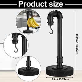 Reallnaive Banana Holder Stand with Wooden Base Industrial Vintage Style Banana Hanger Pipe Fruit Tree Rack for Kitchen Countertop Home Decoration