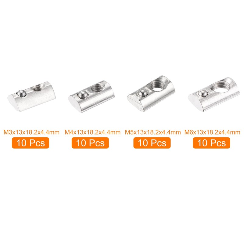 sourcing map 40Pcs M3/M4/M5/M6 T Spring Nut Half Round T