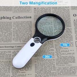 Lupe mit Licht,10X 30X Leselupe, Handlupe mit 3 LEDs，Handlupe mit Doppellinse für ältere Menschen zum Lesen,Beleuchtete Lupe für Handwerk, Senioren, Lesen, Inspektion, Münzen, Juwelier