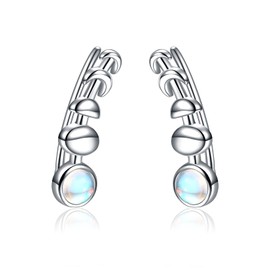 925 Sterling Silver Moon Phase Ear Crawler Cuff Earrings Ear Climber Hypoallergenic Earrings, Sterling Silver