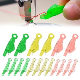 18Pcs Fish Mouth Sewing Machine Needle Threader, Automatic Sewing Needle Threader Quick Sewing Machine Loop Needle Threaders Tool for Sewing DIY Craft (18pcs Green Yellow Pink)