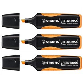 STABILO GREEN BOSS Highlighter Pens 83% Orange Recycled Plastic Based Pack of 3aa