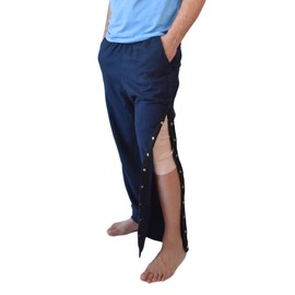 Inspired Comforts Men's/Unisex Tearaway Post Surgery Recovery Pajama Pants with Pockets | Hidden Easy Open Side Snaps | Adjustable Elastic | 3XL, Navy