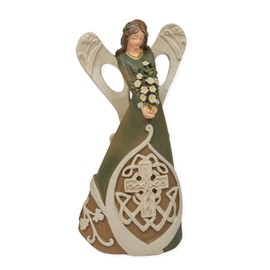 Roman Irish Angel Woodcut Look Celtic Cross 7 Inch Resin Stone Tabletop Statue Figurine