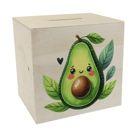Smiling avocado money box made of wood, cute avocado money box made of wood, green, healthy fruit motif, ideal for vegetarianism fans, delicious design