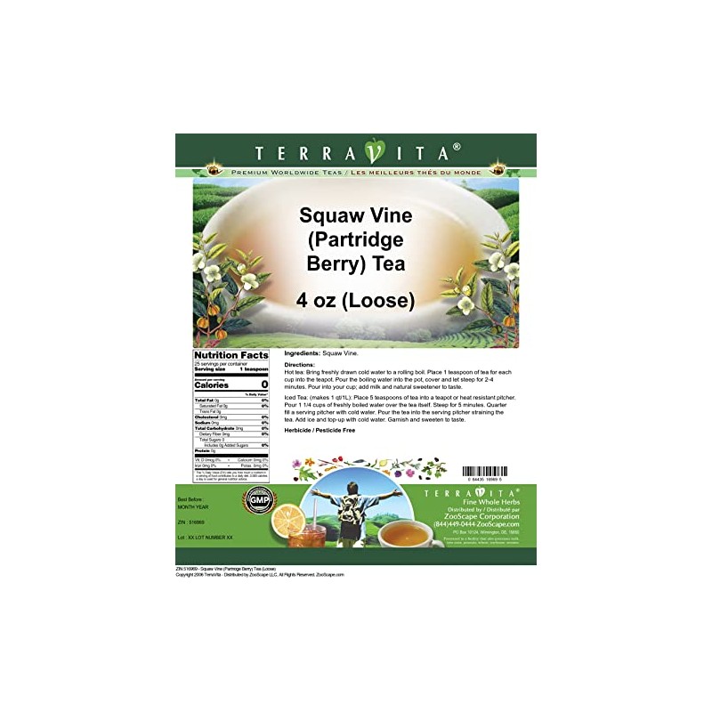 Squaw Vine (Partridge Berry) Tea (Loose) (4 oz, ZIN: 516969)