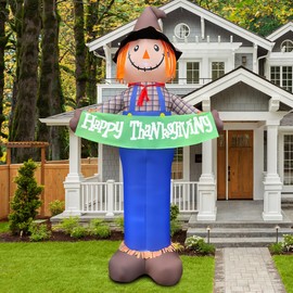 BLOWOUT FUN 10ft Gaint Inflatable Thanksgiving Scarecrow with Built-in LED Lights Blow Up for Fall Autumn Harvest Indoor Outdoor Front Door Yard Lawn Garden Decor