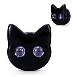 COOEAR Black Cat Ear Gauges, Unique Cartoon Ear Plugs, Stainless Steel Ear Tunnels 0g(8mm).