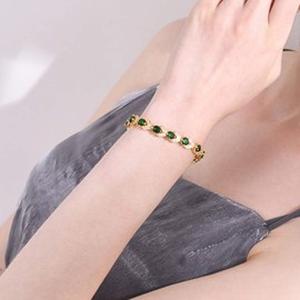 U7 Blue Tennis Bracelet Platinum Plated Chain Sapphire Cubic Zircon Crystal Bracelets Bangle for Women Lover, Adjustable 6-8 Inches