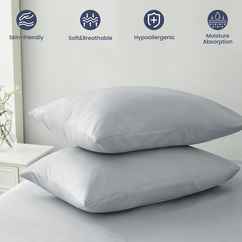 LINENOVA 100% Luxury Cotton Standard Pillowcases(Set of 2),Super Soft and