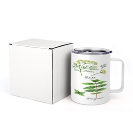 Lunarable Herb 10 Oz Steel Mug, Parsley Thyme Dill Basil Lavender and Oregano Fresh Plants Hand-Drawn Style Healthcare, Vacuum Insulated Leak-resistant Cup for Outdoor Hiking and Picnics, Multicolor