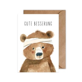 WBdesignz Recovery Card Bear Teddy Get Well Soon Card Get Well - Get Well Card Health Recovery Card (125 x 125 mm)