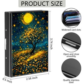 DHYYDSQZ Credit Card Holder, Art Tree Moon Design Mini RFID Blocking Aluminum Wallet Slim Metal Hard Case Shell Travel Wallet ID Case Small Credit Cards Case Business Cards for Women Men Girls