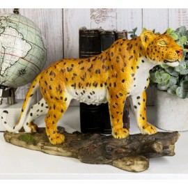 Wild Animal Kingdom Leopard Walking On Forest Trail Statue Giant Cat Figurine