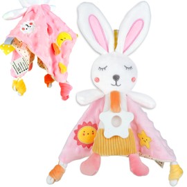 Disikaw Baby Blanket with Tags Security Blanket for Baby Gifts Baby Loveys Baby Blankets for Boys Girls Newborn Infant Toy Baby Essential Snuggle Soothing Toy Baby Stuff Dotted Blanket Bunny