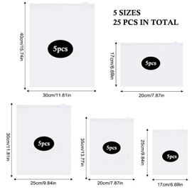 HongChelle 25 Pack Reusable Plastic Travel Zip Lock Bags,Hospital Bag Organiser Pouches,Frosted Waterproof Multifunctional Luggage Storage Pouch for Clothes,Cosmetics,Travel,Shoes,5 Size