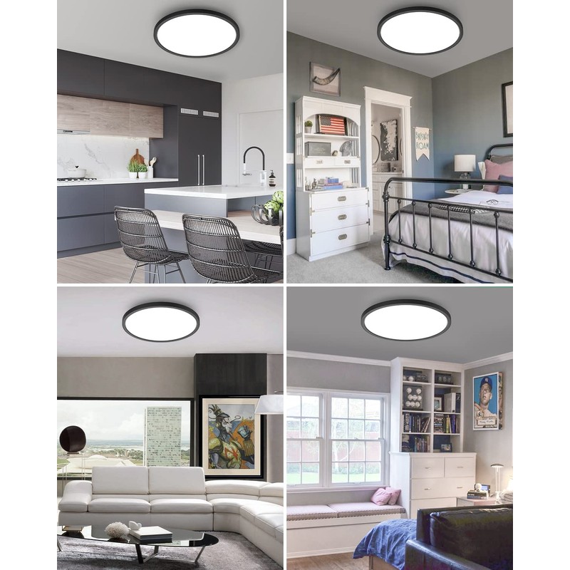 1PACK Flush Mount LED Ceiling Light Fixture Black, 12Inch 28Watt,