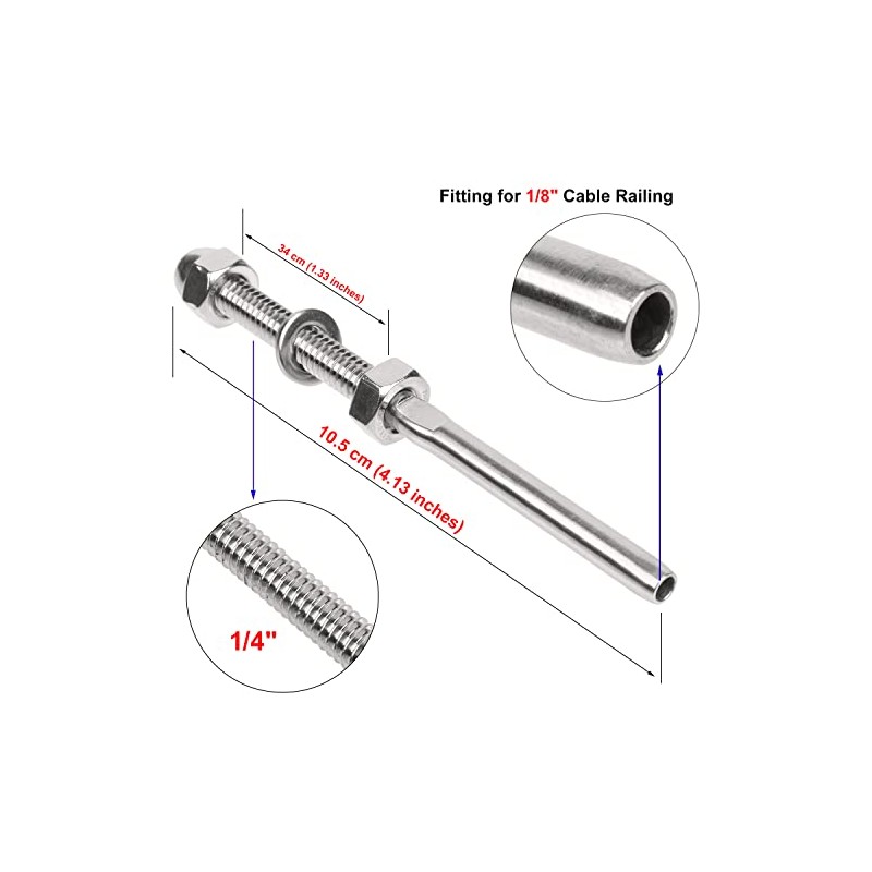 BLIKA 50 Pack Cable Railing Swage Threaded Stud Tension End