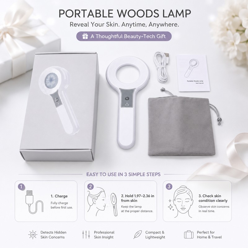 Skin Analysis Magnifier for Beauty Care – Rechargeable 3X Wood