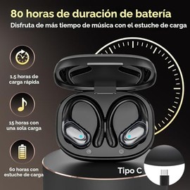 HAOYUYAN Auriculares inalámbricos, auriculares Bluetooth deportivos, auriculares deportivos con 80 horas de reproducción, con pantalla de alimentación