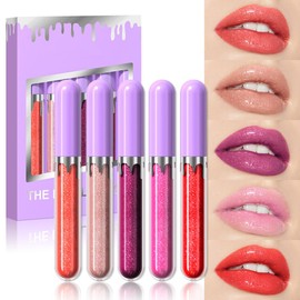 Hxssll 5Pcs Liquid Pearlescent Lip Gloss with Fine Glitter High Shine Liquid Lipstick Set, Non-Sticky, Long-Lasting, Nourishing Lip Plumper for Soft, Fuller-Looking Lips (Set 2)