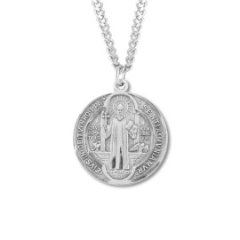 Large Size 925 Sterling Silver Saint Benedict Pendant Medal Necklace With Chain