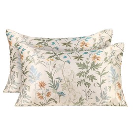 MANSPHIL Sage Green Botanical Silk Pillowcases King 2 Pack, Reversible Silky Satin Pillow Cases for Hair and Skin Envelope Closure, 22 Momme 6A Grade 100% Mulberry Silk, 20"x36"