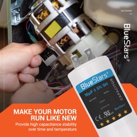 BlueStars 16 uf/MFD/Microfarad 250 VAC Volts CBB60 50Hz/60Hz Run Capacitor with Screw - Exact Fit for Start-up of AC Motors Run Electric Motors Water Pumps - Lifetime Up to 30.000 Hours