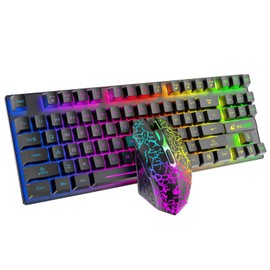 Wireless Gaming Keyboard and Mouse Combo with 87 Key Rainbow LED Backlight Rechargeable 3000mAh Battery Mechanical Feel Gaming Mouse and Keyboard Combo for Computer Gamer 02