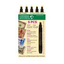 Dri Mark Universal International Counterfeit Pen, 3 Times More Ink, Fake Money Checker, Money Loss Prevention Tester & Fraud Protection for U.S. and International Currency, Made in The USA (5 Pack)