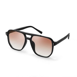 FEISEDY Retro Square Sunglasses Women Men 70s Vintage Trendy Glasses Classic with Double Bridge UV400 Protection B2835, Black frame & gradient orange-red lenses