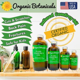 Organic Botanicals Pure Comfrey Leaf Infused Oil - Skin Care for Joints, Back, Muscles, Fractures, Bruises, and Minor Wounds, Natural Herbal Body Massage Oil, Certified Organic (16 oz)