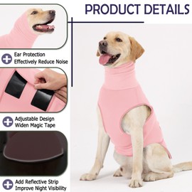 KOESON Reflective Dog Thunder Jacket Anxiety Calming Vest, Adjustable Dog Calming Hoodie with Ear Wrap, Breathable Dog Anti-Anxiety Vest for Thunder, Fireworks, Travel, Separation, Pink L