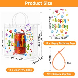 joycraft Dog Paw Clear PVC Gift Bags with Handles, 12Pcs Pet Birthday Bags