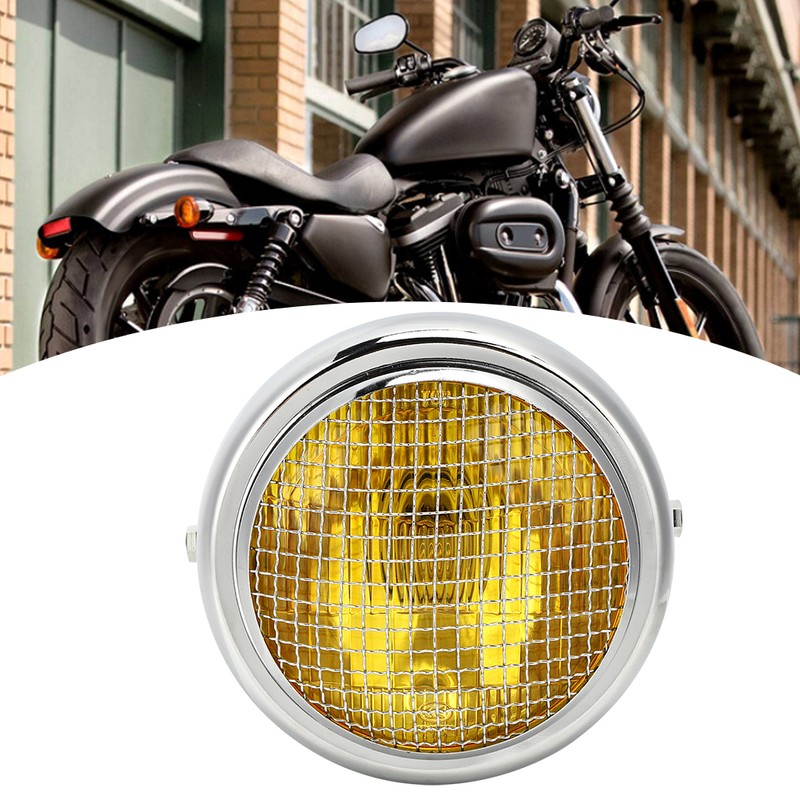 7in 55W Motorcycle Grill Headlight Vintage Style High/Low Beam Halogen
