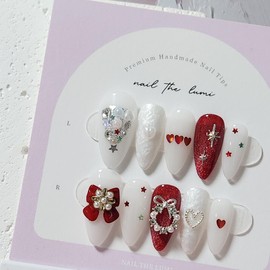 Holly Love Christmas ❤️ Handmade Nail Tips - Short Oval / 홀리 러브 크리스마스 ❤️ 수제네일팁 - 숏오벌