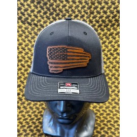 Richardson Made in USA Leather Patch Trucker Hat-American Flag XL