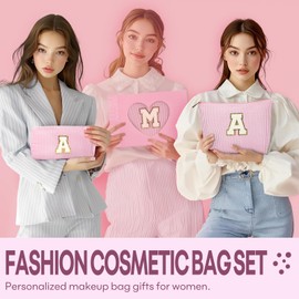 mibasies 2 PCS Initial Makeup Bags: Mothers Day Gifts for Women - Best Friend Birthday Gifts Graduation Gifts Wedding Bridesmaid Girlfriend Wife Daughter Sister Girl Gifts - Light Pink M