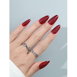 ASONRL 32 PCS Long Almond Maroon Press on Nails- Solid Matte Burgundy Gel Nail Fake Nails, 16 Sizes Glue On Nails Kit, Reusable False Nails with Mini Nail File for Women- Matte Long Almond Burgundy