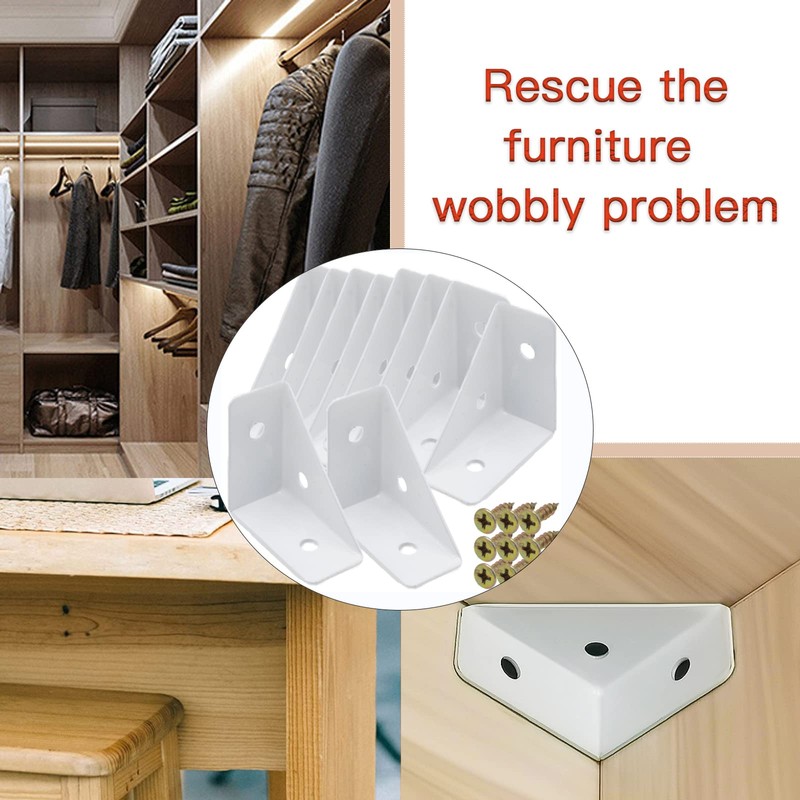 Joyangy 10Pcs White Right Angle Corner Shelf Bracket, 38x38mm Metal