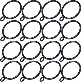 16 Pack Curtain Rings with Eyelets, Metal Clip Rings Black Hanging Drapery Drapes Bows, 1 Inch Diameter, Fits up to 5/8" Rod