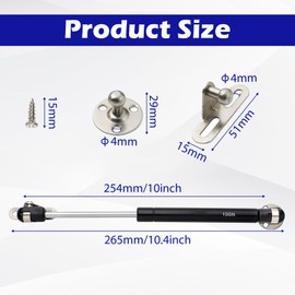 4 Pack 100N/22LB Gas Struts for Cabinets 10 inch, Gas Hydraulic Springs, Lift Support, Soft Shock, Soft Closing Hydraulic Lift Support, Heavy Duty Lid Stay for Overhead Cabinet, Cupboard Door Hinge