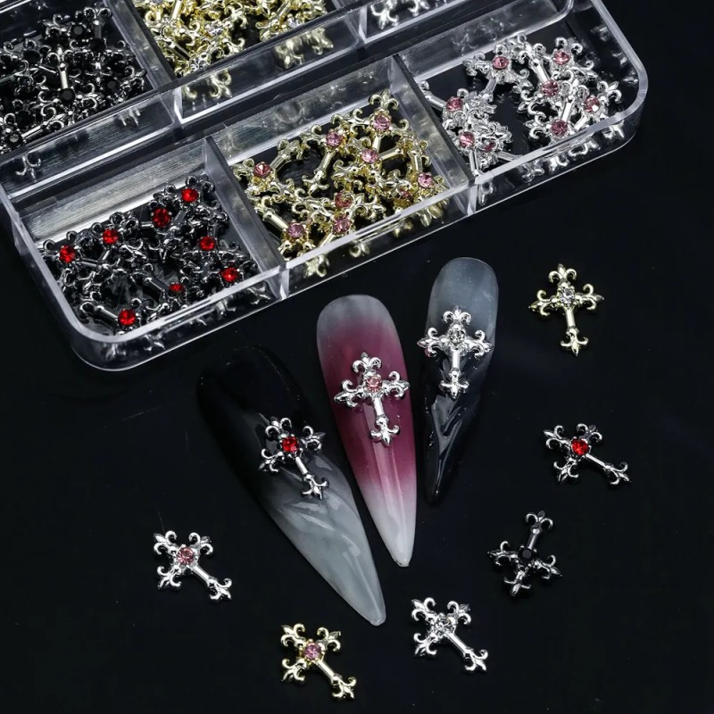 3d Cross Nail Art Zircon Embedded Retro Alloy Rhinestones Color