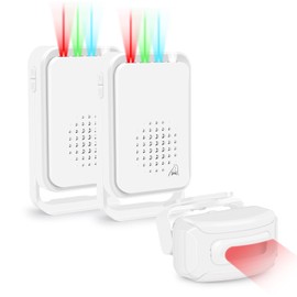 GREENCYCLE Motion Sensor Alarm Indoor Outdoor, Motion Detectors, Wireless Driveway Alarm, Home Security Alarm System- LED Indicates Infrared PIR Motion Sensed Protect Property -2 Receivers 1 Sensor