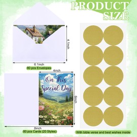 Geyoga 80 Set 4 x 6 Inch Religious Christian Birthday Cards Bulk with Scripture Bible Verse 20 Designs Assorted Christian Birthday Blessing Cards Set with Envelopes and Stickers