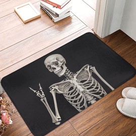 LCVEBGJ Soft Bath Mats Rock Roll Skull Yes Non-Slip and Quick-Drying Rugs for Kitchen Bedroom and Indoor Use - 16x24 Inches, White21