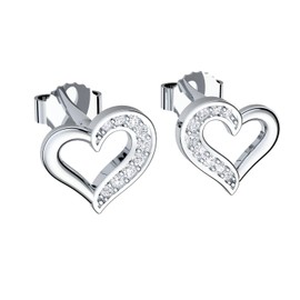 FF19-3 Heart Earrings Silver 925 Ear Studs Women's Gifts for Her Girlfriend Love Jewellery Heart Earrings Gift Women Real Zirconia Nickel-Free Fashion Jewellery No Stainless Steel, Sterling Silver,