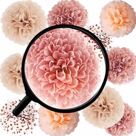 KUNYYI Rose Gradient Tissue Paper Pom poms 12pcs Flowers Balls Decoration Set, Handmade Wrinkle Design, Suitable for Women Girls Birthday Princess Party Festivals and Celebrations
